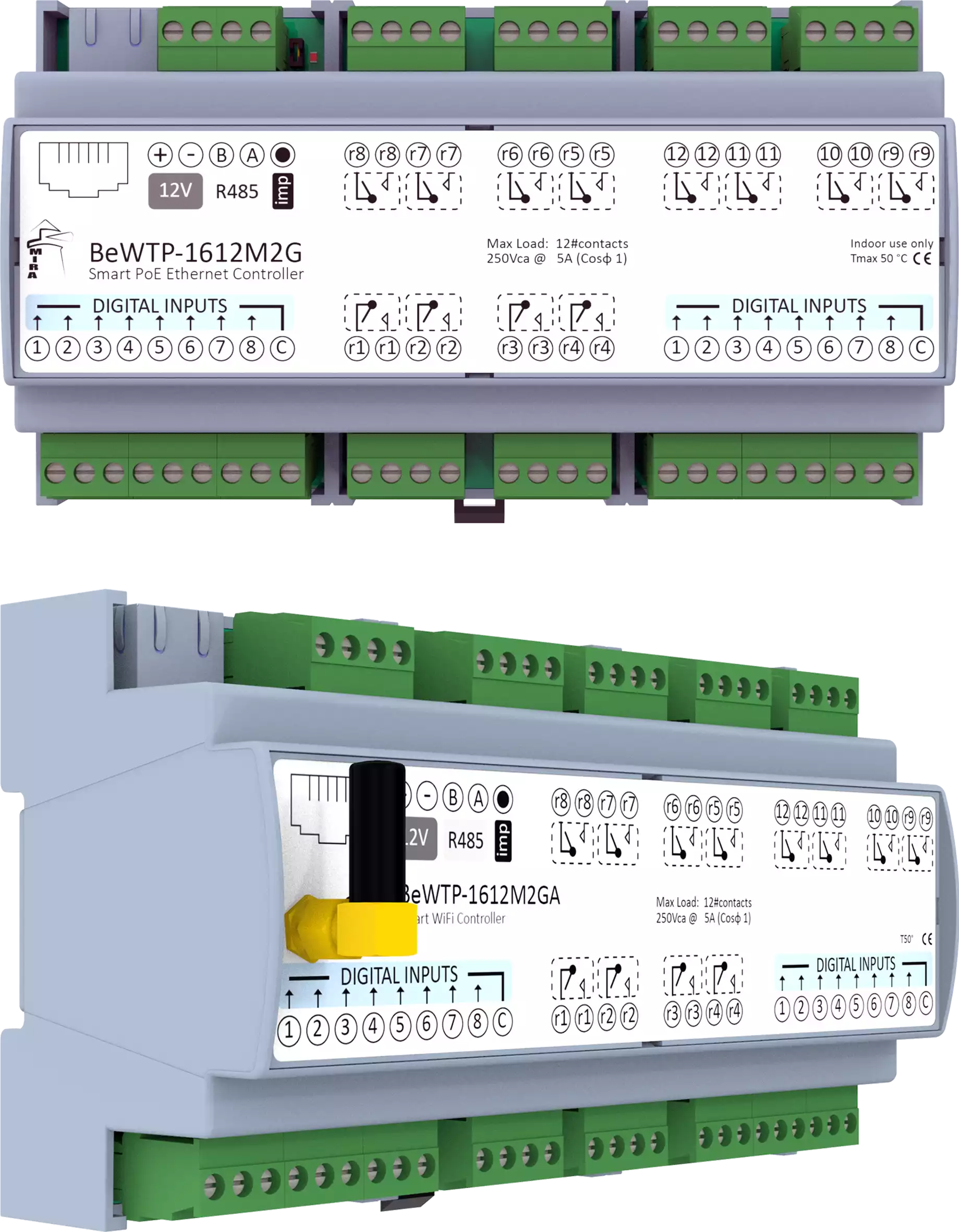 MIRA - Ethernet WiFi I/O Module BeWTP-1612M2G w Modbus TCP MQTT, RJ45, RS485