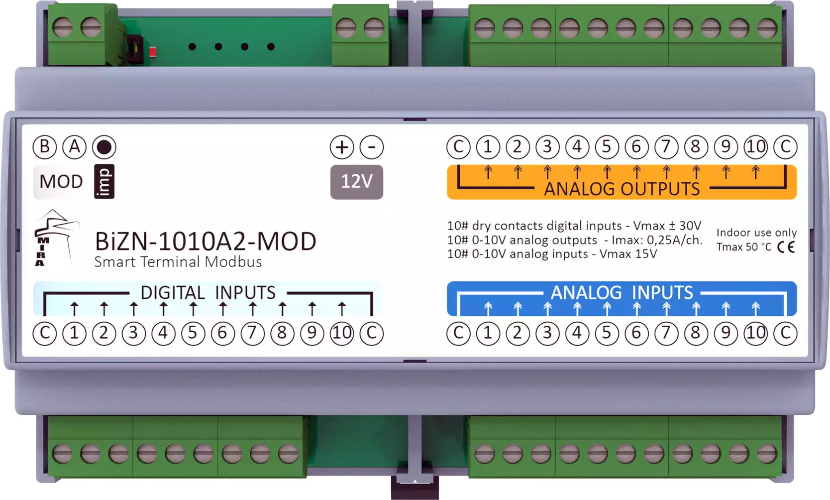 MIRA - RS485 I/O Module BeWTP-1010A2-MOD w Modbus RTU Protocol