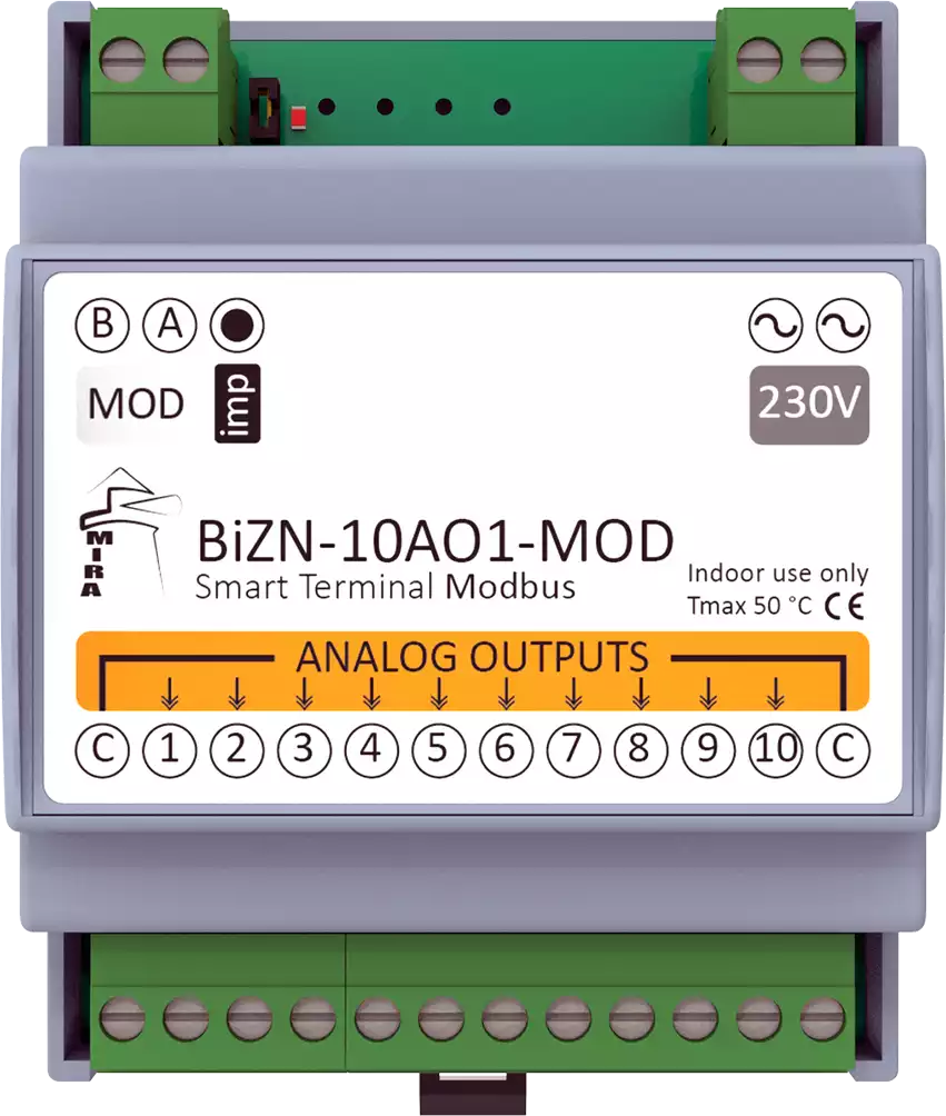 MIRA - RS485 I/O Module BeWTP-10AO1-MOD w Modbus RTU Protocol