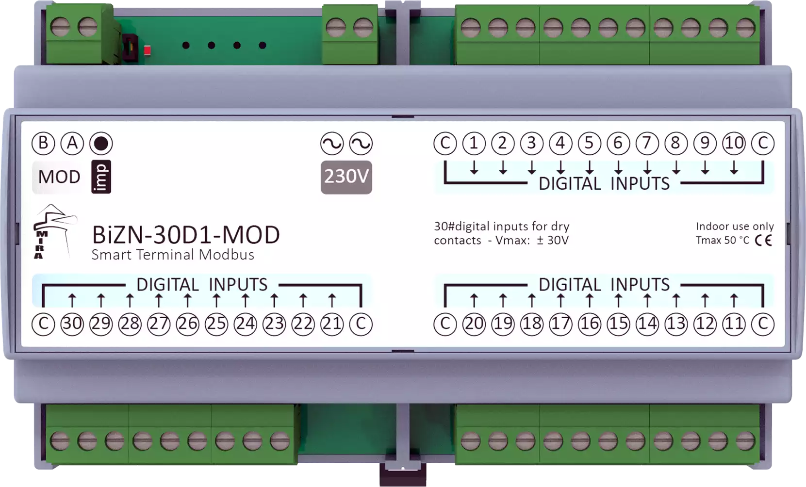 MIRA - RS485 I/O Module BeWTP-30D1-MOD w Modbus RTU Protocol