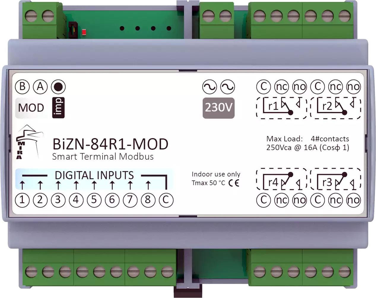 MIRA - RS485 I/O Module BeWTP-84R1-MOD w Modbus RTU Protocol