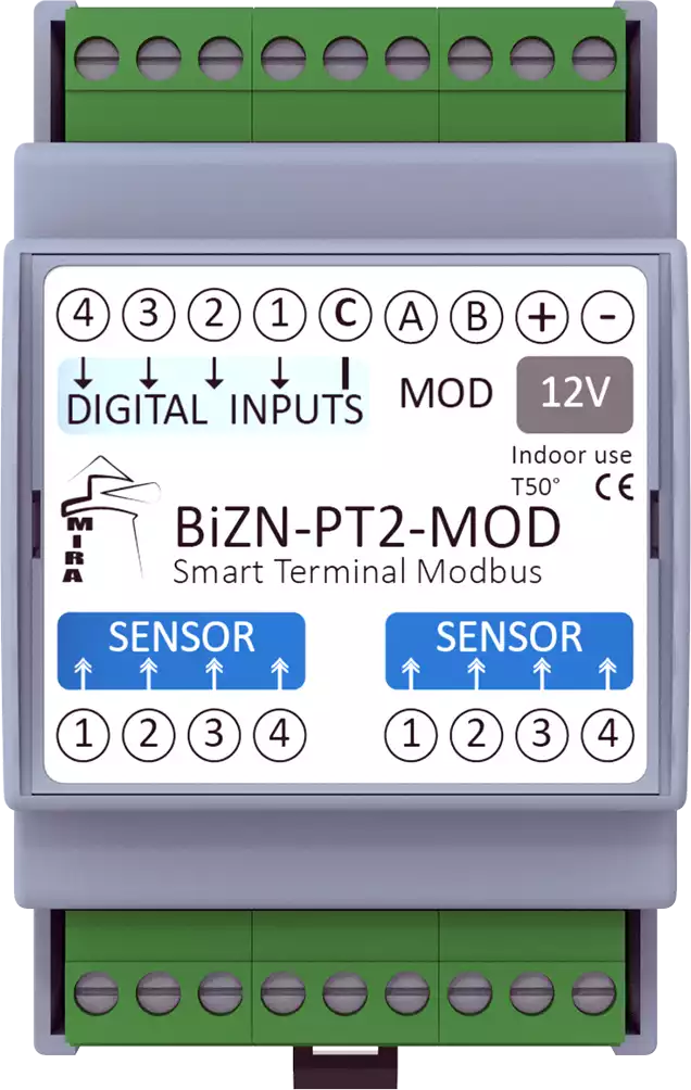 MIRA - RS485 I/O Module BeWTP-PT2-MOD w Modbus RTU Protocol